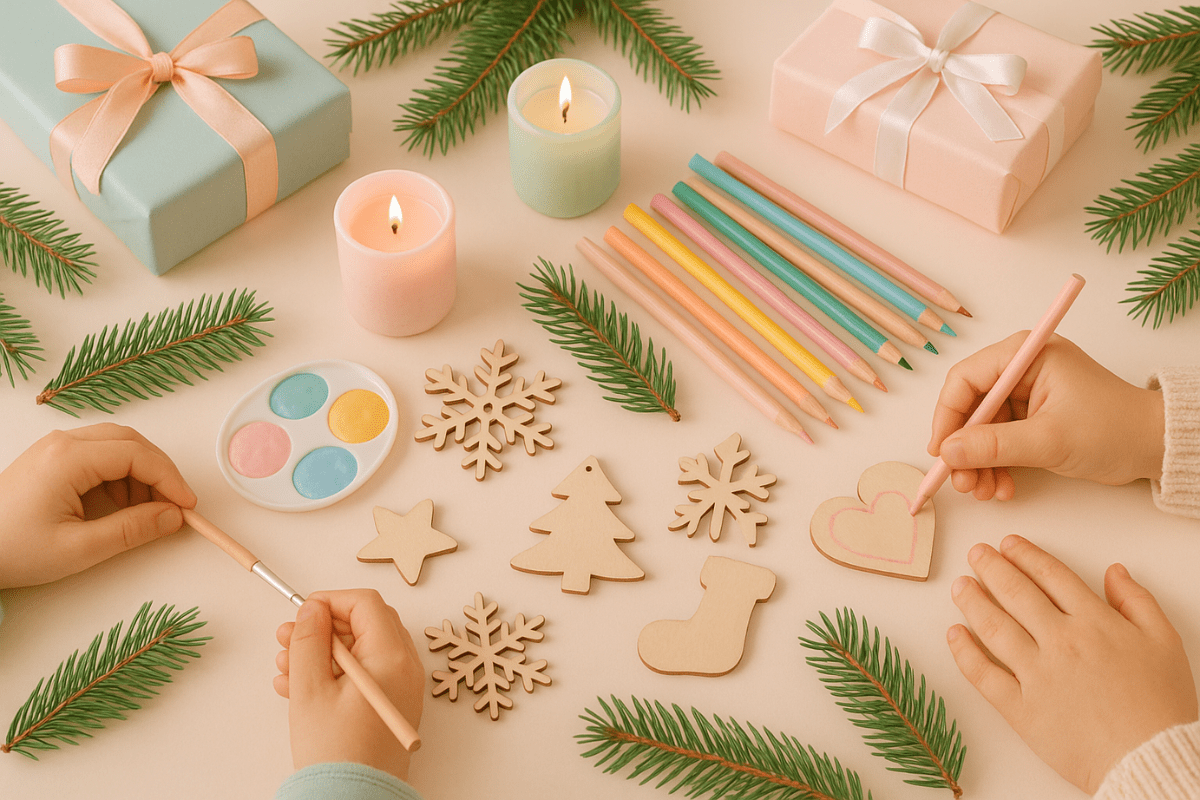 Die besten Weihnachtsgeschenke für Kinder2-min Kinder bemalen Weihnachtsanhänger am Tisch