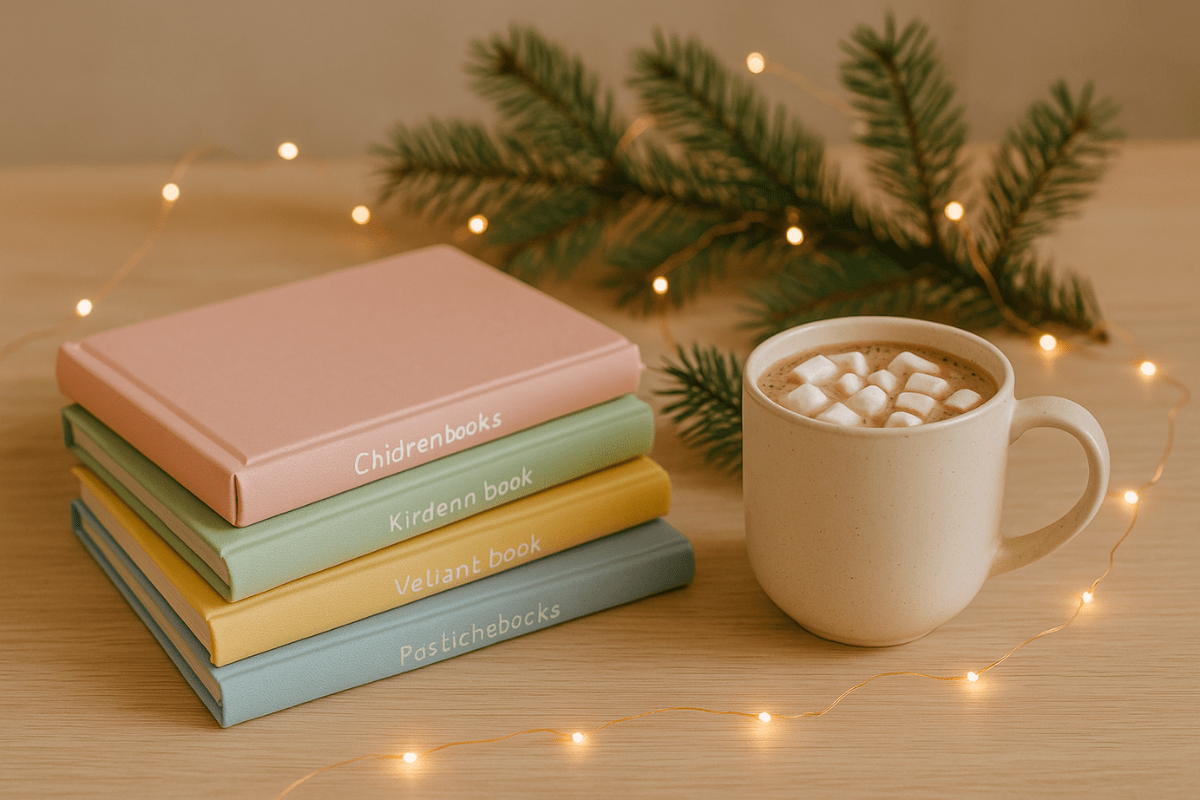 Die besten Weihnachtsgeschenke für Kinder4-min Stapel Kinderbücher mit Kakao und Lichterkette