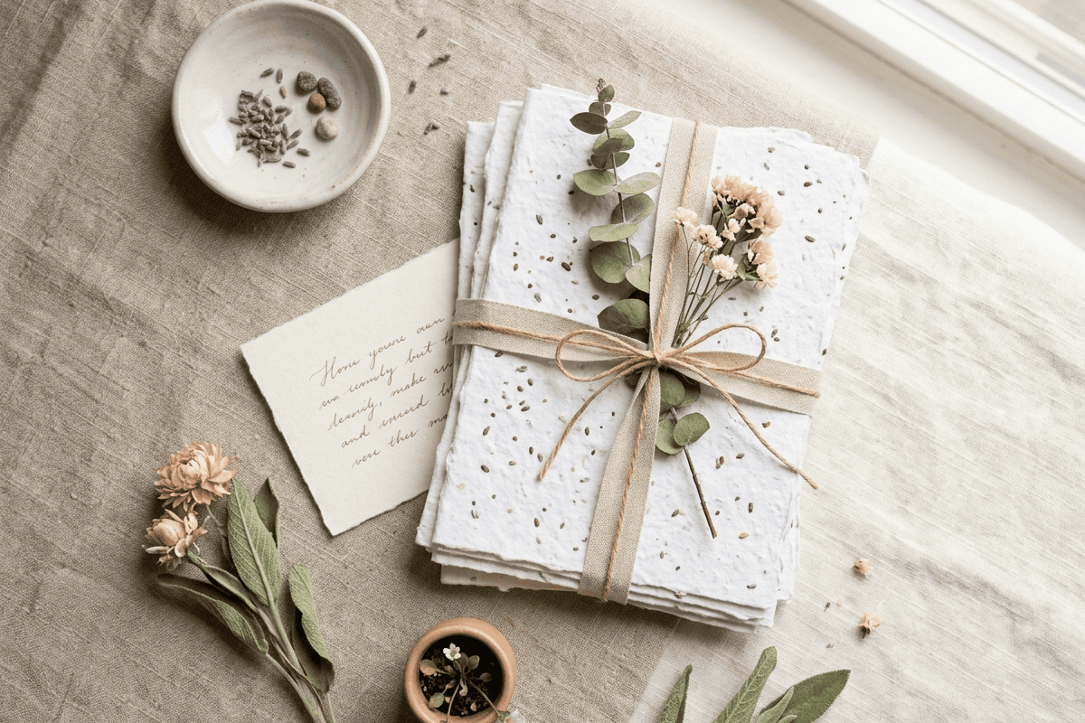 fertiges Samenpapier als Muttertagsgeschenk – handgemachtes DIY Geschenk mit Naturmaterialien und Blumensamen