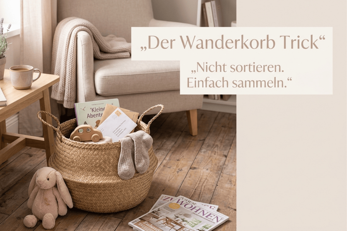 Frühjahrsputz mit Kindern Methode – Wanderkorb zum einfachen Aufräumen ohne Sortieren, Alltagshilfe für mehr Ordnung mit Familie