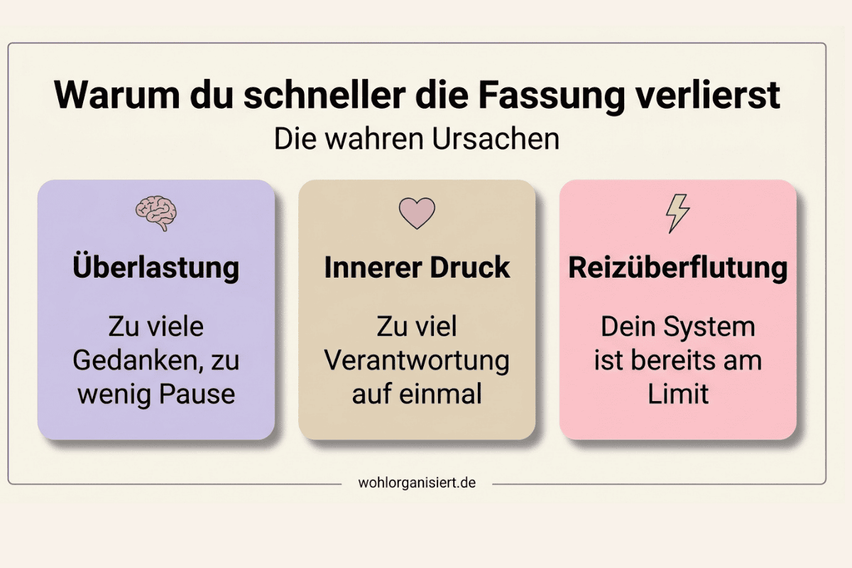 ausrasten Infografik warum Eltern schneller ausrasten – Ursachen wie Überforderung, innerer Druck und Reizüberlastung