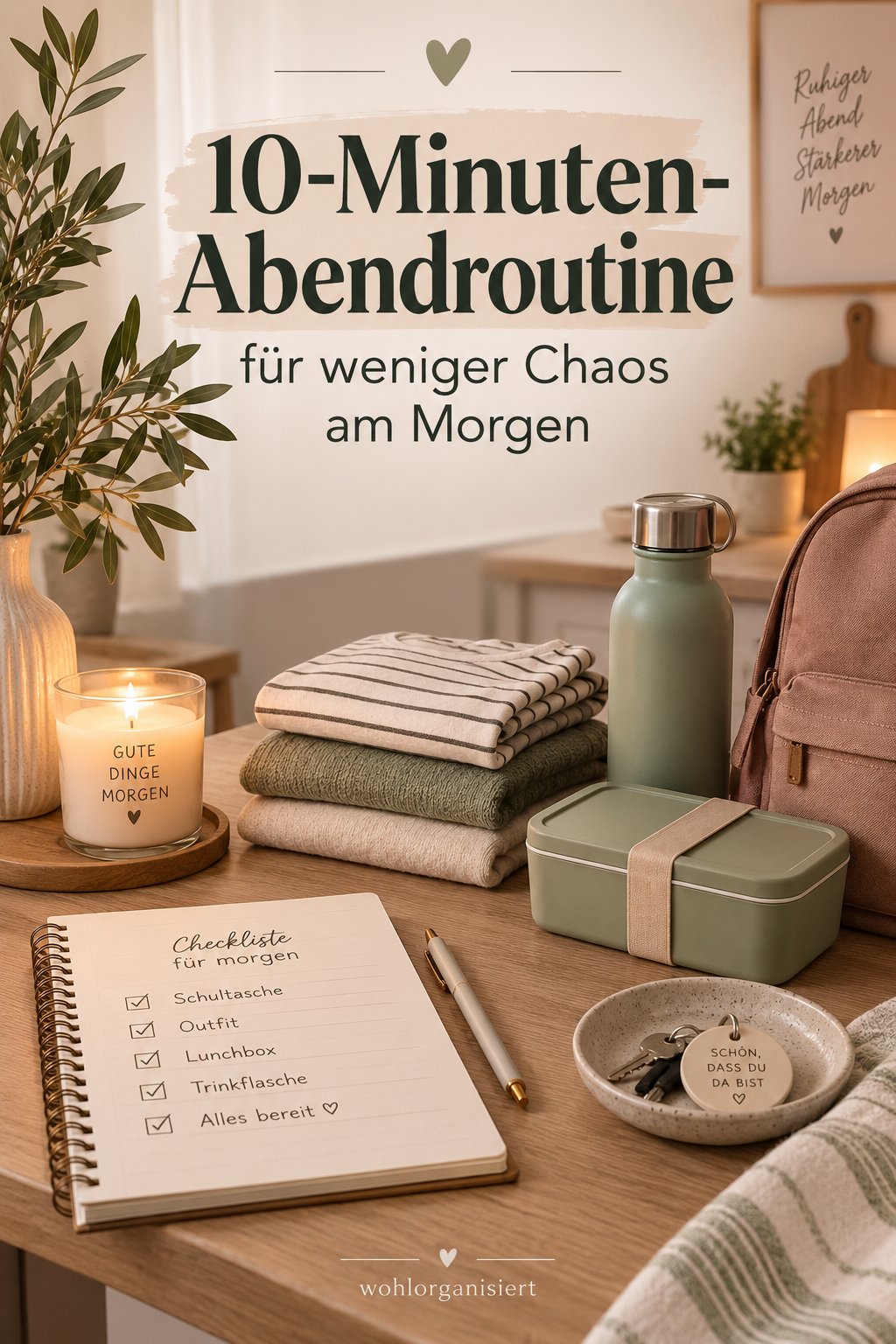 10-Minuten-Abendroutine für weniger Chaos am Morgen, Pinterest Grafik