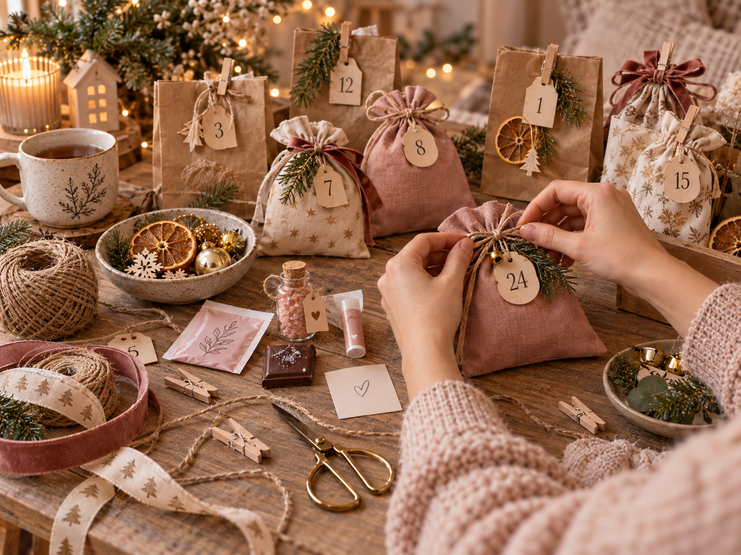 Adventskalender für dich selbst befüllen: Beutel und Material zum Basteln