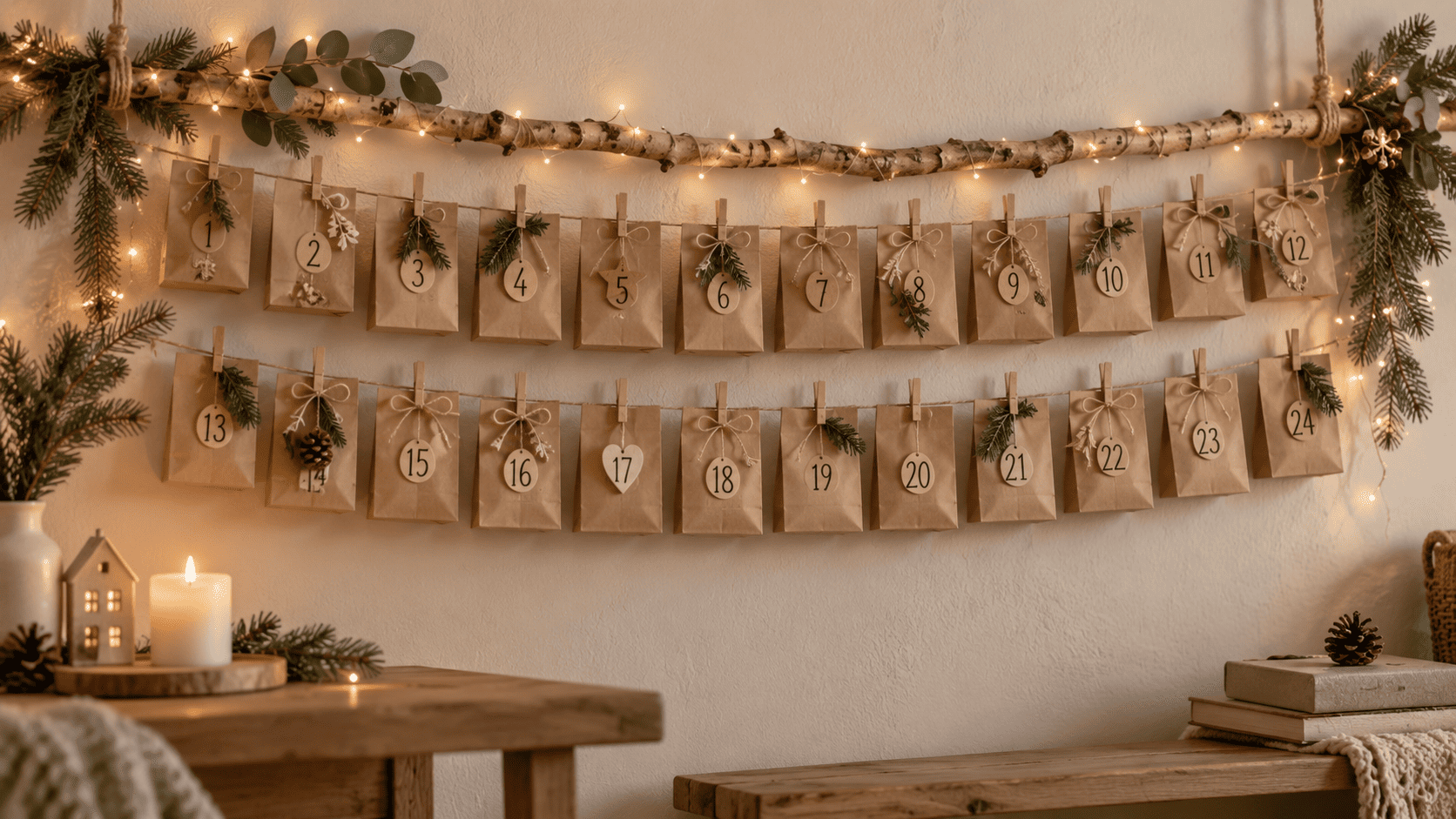 Fertig befüllter Adventskalender für den Partner an der Wand
