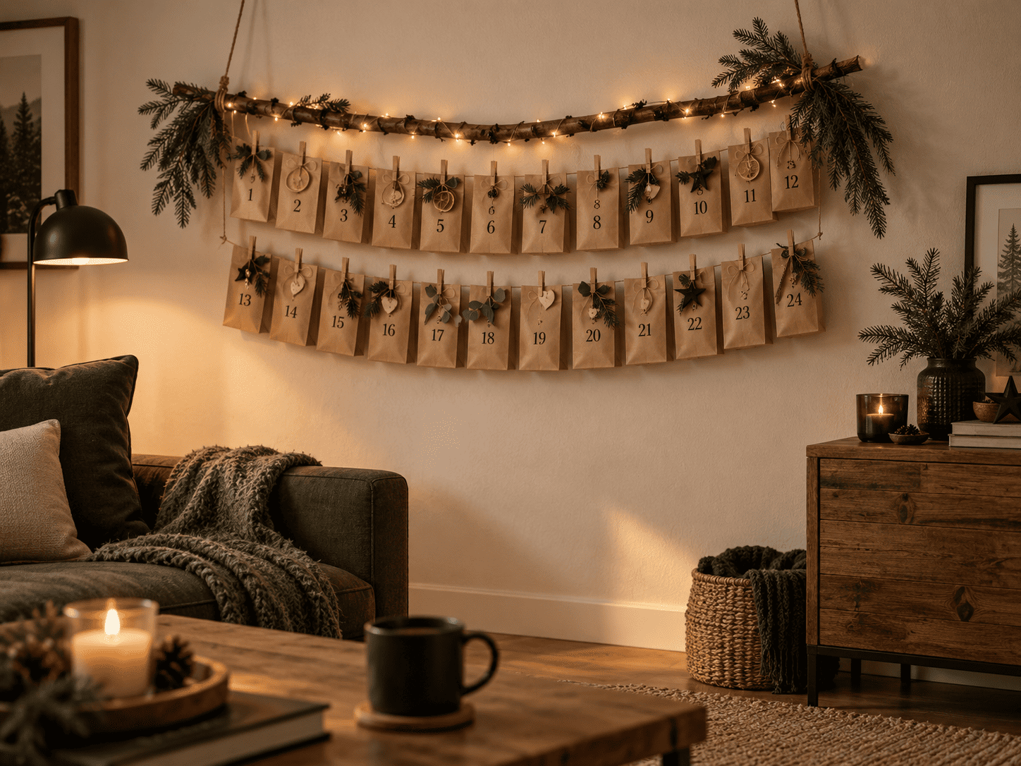 Adventskalender für den Partner selber machen, aufgehängt an der Wand