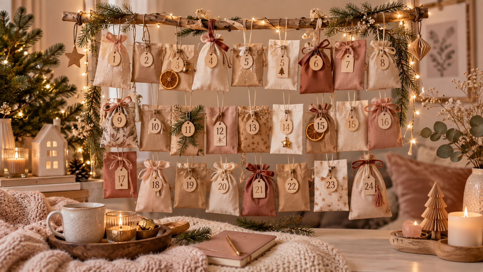 Adventskalender für dich selbst befüllen, aufgehängt an der Wand
